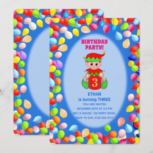 Cute Boy 3e Verjaardag Ballonnen Kaart (Voorkant / Achterkant)