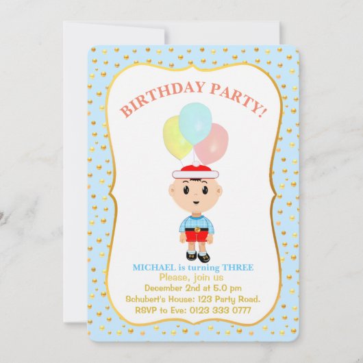 Cute Boy 3rd Birthday Invitation Kaart (Voorkant)