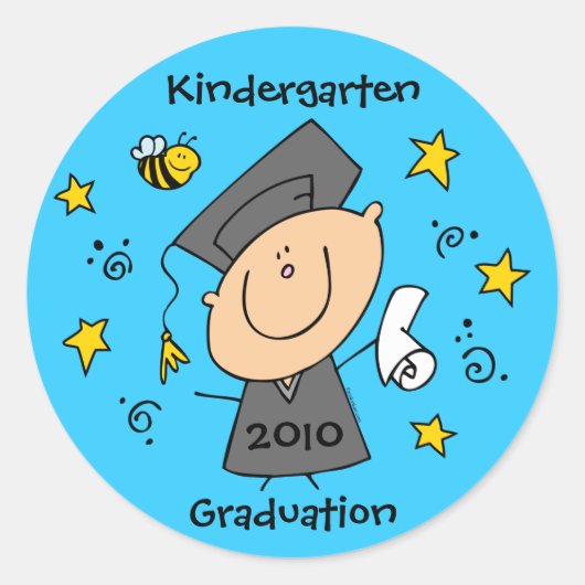 Cute Boy Afstudeerder Custom Ronde Sticker (Voorkant)