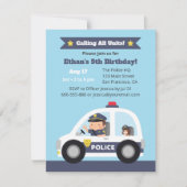 Cute Boy and Dog in Police Car Birthday Party Kaart (Voorkant)