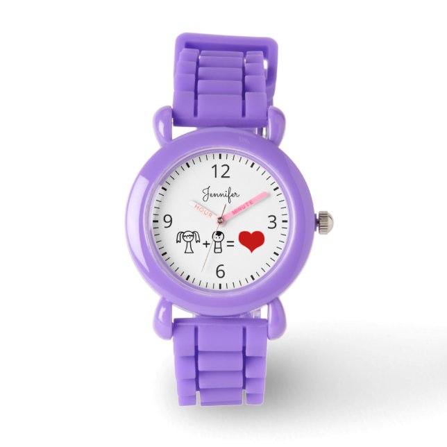 Cute boy and girl love doodle name red horloge (Voorkant)