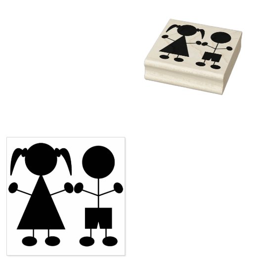 Cute Boy and Girl Stick Figures Rubberstempel (Gestempeld)