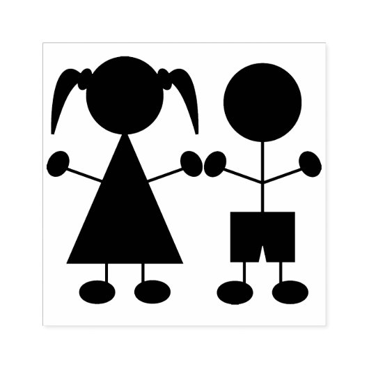 Cute Boy and Girl Stick Figures Rubberstempel (Afrduk)