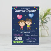 Cute Boy and Girl Twin Birthday Party Invitation Kaart (Staand voorkant)