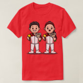 Cute Boy and Girl Winning Champion Cartoon T-shirt (Design voorkant)
