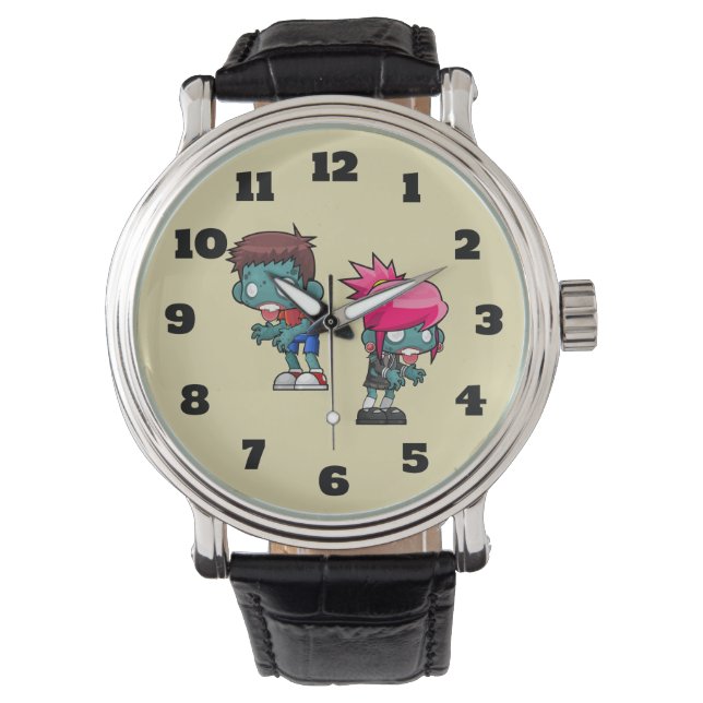 Cute Boy and Girl Zombie Illustration Horloge (Voorkant)