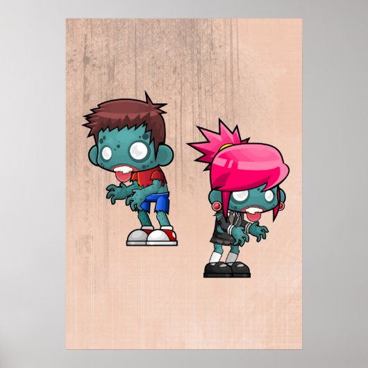 Cute Boy and Girl Zombie Illustration Poster (Voorkant)