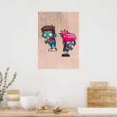 Cute Boy and Girl Zombie Illustration Poster (Keuken)