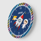Cute Boy Astronaut Buitenruimte Raketkamer Kinder  Grote Klok (Hoek)