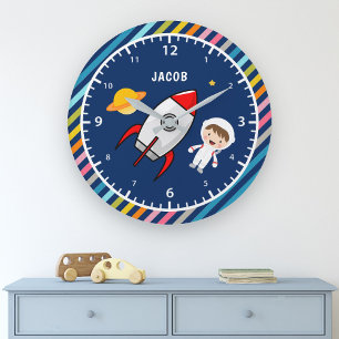 Cute Boy Astronaut Buitenruimte Raketkamer Kinder Grote Klok
