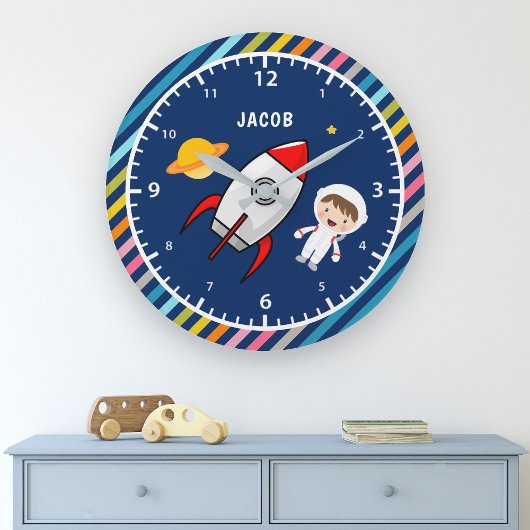 Cute Boy Astronaut Buitenruimte Raketkamer Kinder  Grote Klok