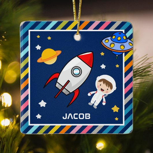 Cute Boy Astronaut Buitenruimte Raketkamer Kinder  Keramisch Ornament