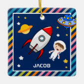 Cute Boy Astronaut Buitenruimte Raketkamer Kinder  Keramisch Ornament (Voorkant)