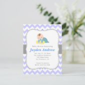 Cute Boy Baby shower, Blue and White Chevron Kaart (Staand voorkant)