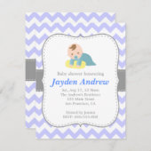 Cute Boy Baby shower, Blue and White Chevron Kaart (Voorkant / Achterkant)