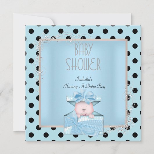 Cute Boy Baby shower Blue White Black Kaart (Voorkant)