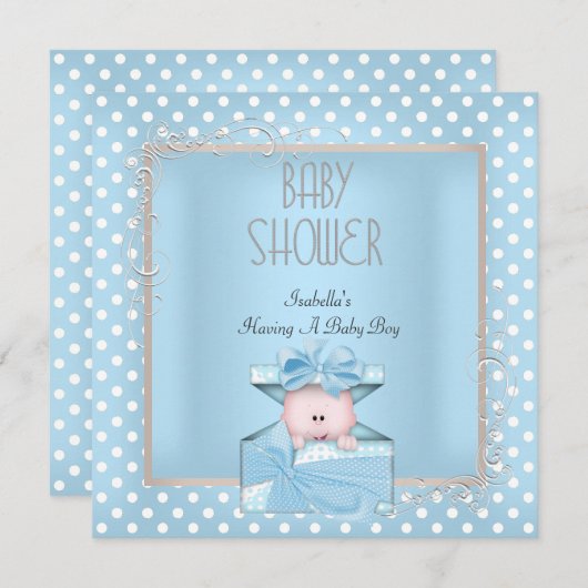 Cute Boy Baby shower Blue White Polka Dots Kaart (Voorkant / Achterkant)