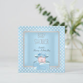 Cute Boy Baby shower Blue White Polka Dots Kaart (Staand voorkant)