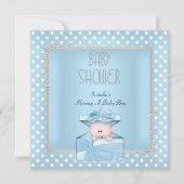 Cute Boy Baby shower Blue White Polka Dots Kaart (Voorkant)