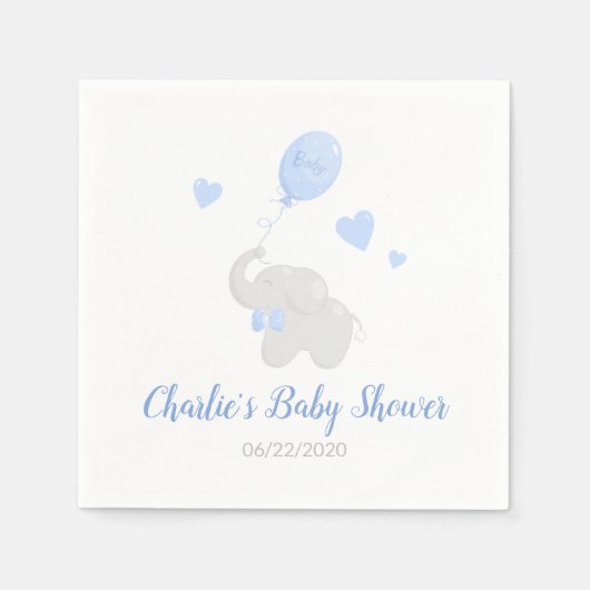 Cute Boy Baby shower Elephant Balloon Napkin Servet (Voorkant)