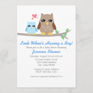 Cute Boy Baby shower Owl Kaart