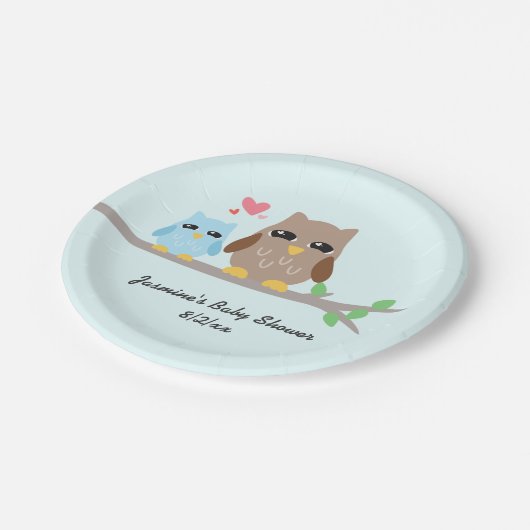 Cute Boy Baby shower Owl Papieren Bordje (Gekanteld)