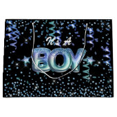 Cute boy baby shower zwarte blauwe glitter ster groot cadeauzakje (Voorkant)