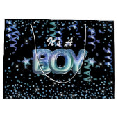 Cute boy baby shower zwarte blauwe glitter ster groot cadeauzakje (Achterkant)