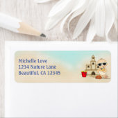 Cute Boy Beach Baby en Sandcastle Address Etiket (Insitu)