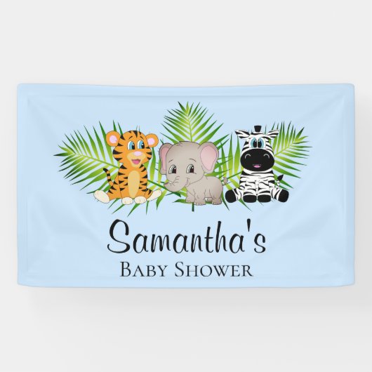 Cute Boy Blue Baby shower Safari Oerwoud Spandoek (Horizontaal)