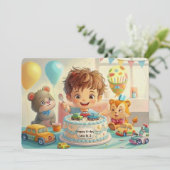 Cute Boy Blue Car Verjaardagsfeest Uitnodiging (Staand voorkant)