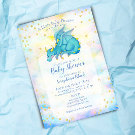 Cute Boy Blue Gold Dragon Baby shower Kaart