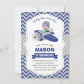 Cute Boy Blue Grey Airplane 1st Birthday Party Kaart (Voorkant)