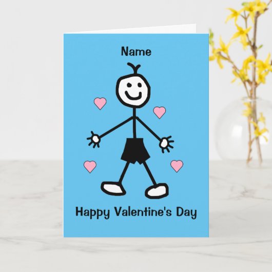 Cute Boy Blue Valentijns Card Kaart (Gele Bloem)