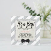 Cute Boy Bow Stropdas Light Grey Stripes Baby show Kaart (Staand voorkant)