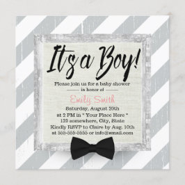Cute Boy Bow Stropdas Light Grey Stripes Baby show Kaart