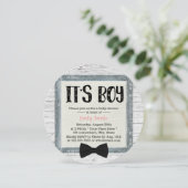 Cute Boy Bow Stropdas Rustic Wood Baby shower Kaart (Staand voorkant)