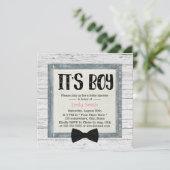 Cute Boy Bow Stropdas Rustic Wood Baby shower Kaart (Staand voorkant)