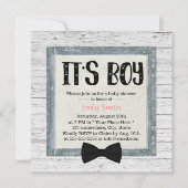 Cute Boy Bow Stropdas Rustic Wood Baby shower Kaart (Voorkant)