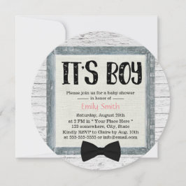 Cute Boy Bow Stropdas Rustic Wood Baby shower Kaart