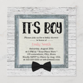 Cute Boy Bow Stropdas Rustic Wood Baby shower Kaart