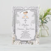 Cute Boy Charro Baptism Christening Uitnodiging (Staand voorkant)