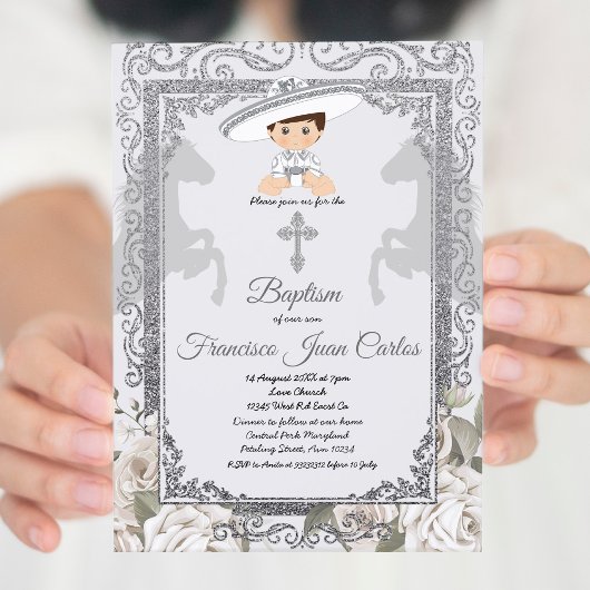 Cute Boy Charro Baptism Christening Uitnodiging