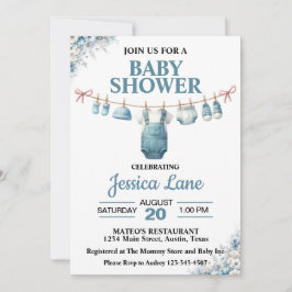 Cute Boy Clothesline Baby Shower Uitnodiging