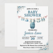 Cute Boy Clothesline Baby Shower Uitnodiging (Voorkant / Achterkant)