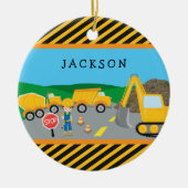 Cute Boy Construction Vehicle Kinder met kerstmis Keramisch Ornament (Voorkant)