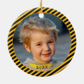 Cute Boy Construction Vehicle Kinder met kerstmis Keramisch Ornament (Achterkant)