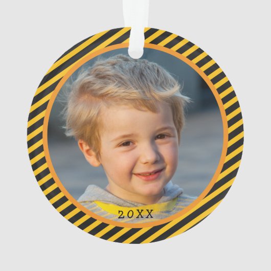 Cute Boy Construction Vehicle Kinder met kerstmis Ornament (achterkant)