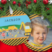 Cute Boy Construction Vehicle Kinder met kerstmis Ornament