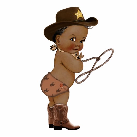 Cute Boy Cowboy Baby shower Cake Topper Cutout Staand Fotobeeldje (Voorkant)